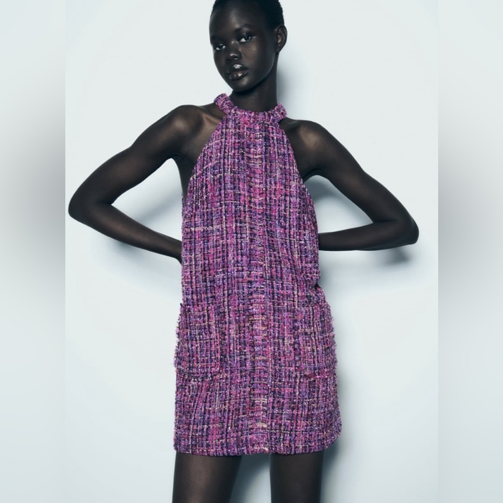 Zara Purple & Pink Tweed Mini Dress